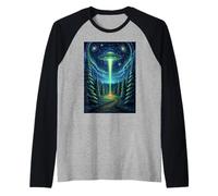 Disco Volante da Campeggio Naturale UFO in Forest Campfire UAP Maglia con Maniche Raglan