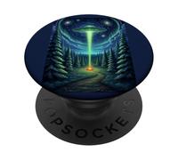 Disco volante da campeggio naturale UFO in Forest Campfire UAP PopSockets PopGrip Adesivo