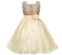 Discoball Abito da Principessa (Paillettes Tulle Fiore) in Pizzo senza Maniche per Matrimonio, Festa di Compleanno, Concorso, Damigella d'Onore per Bimba (11-12 Anni, Oro)