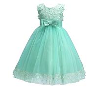Discoball Abito da principessa per ragazze, con fiocco in tulle, con ricamo, fiore e ragazza, per feste di compleanno, matrimonio, damigella d'onore, Verde, 5-6 Anni