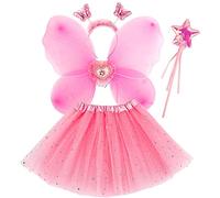 Discoball Set costume da fata da principessa, con gonna tutù, ali di farfalla, magiche, ali di farfalla, set di costume fantasy con ali di farfalla, bacchetta magica e fascia per capelli, per bambine