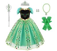 Discoball Vestito da principessa da bambina con Anna, travestimento cosplay con accessori per Halloween, Natale, ragazze, festa di compleanno (5-6 anni)