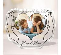 Discodes Regalo Personalizzato Della Festa Della Mamma Regalo Personalizzato Ringraziamento con Foto Acrilico Desktop Plaque Keepsake Regali per La mamma Dal Figlio Della Figlia(Mano del Cuore)