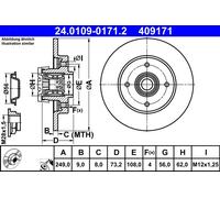 ATE Disco freno 24.0109-0171.2 posteriore pieno 1 pezzo