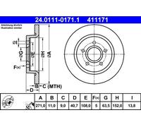 ATE disco freno 24.0111-0171.1 pieno diametro 271 spessore 11 mm 5 fori