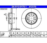 ATE Dischi Freno FIAT,ALFA ROMEO,JEEP 24.0112-0170.1 46843610,51760273,51767378 Freni a Disco,Dischi Dei Freni,Disco freno 51964082,51963547