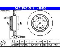 Disco freno ATE 24.0119-0108.1 posteriore, ventilato, altamente carbonizzato, 1 Pezzo