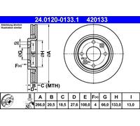 ATE Disco freno 24.0120-0133.1 anteriore, ventilato, 1 pezzo