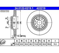 Disco freno ATE 24.0122-0219.1 posteriore, ventilato, altamente carbonizzato, 1 Pezzo