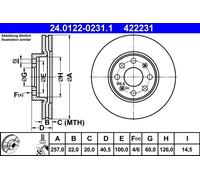Disco freno ATE 24.0122-0231.1 anteriore, ventilato, 1 Pezzo