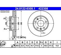 Discofreno 24.0122-0308.1 ATE per RENAULT