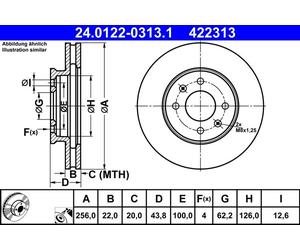 Discofreno 24.0122-0313.1 ATE per HYUNDAI KIA