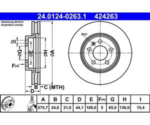 Discofreno 24.0124-0263.1 ATE per VW AUDI SEAT SKODA