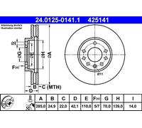 ATE Disco freno 24.0125-0141.1 anteriore ventilato verniciato altamente carbonizzato 1 pezzo