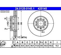 Disco freno ATE 24.0125-0145.1 anteriore, ventilato, altamente carbonizzato, 1 Pezzo