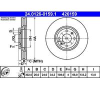 Disco freno ATE 24.0126-0159.1 anteriore, ventilato, 1 Pezzo