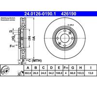 Discofreno 24.0126-0190.1 ATE per CITROËN PEUGEOT DS