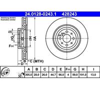 Disco freno ATE 24.0128-0243.1 anteriore, ventilato, altamente carbonizzato, 1 Pezzo
