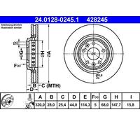 Disco freno ATE 24.0128-0245.1 anteriore, ventilato, altamente carbonizzato, 1 pezzo