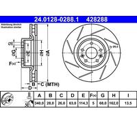 ATE Disco freno 24.0128-0288.1 anteriore con fessura altamente carbonizzato 1 pezzo