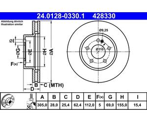 Discofreno 24.0128-0330.1 ATE per MERCEDES-BENZ