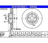 Disco freno ATE 24.0130-0222.1 anteriore, ventilato, altamente carbonizzato, 1 Pezzo