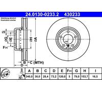 ATE Disco freno ATE 24.0130-0233.2 anteriore ventilato altamente carbonizzato 1 pezzo