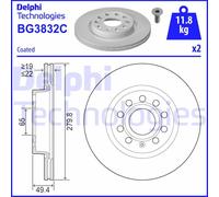 Dischi freno DELPHI BG3832C anteriore, ventilato, 2 Pezzo