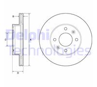 Delphi Disco freno BG3935C per Hyundai Kia Anteriore ventilato Ø241 mm Altezza 49 mm Spessore 18 mm