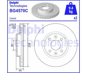 Discofreno BG4570C DELPHI per RENAULT SMART DACIA