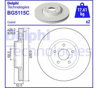 Dischi freno DELPHI BG5115C anteriore, ventilato, 2 Pezzo