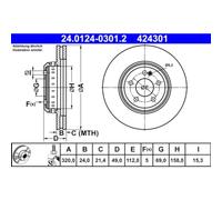 Disco freno ATE 24.0124-0301.2 posteriore, ventilato, altamente carbonizzato, 1 Pezzo