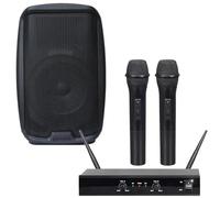 discopiu_com IMPIANTO AUDIO 845 PACK: diffusore 8" 500W, coppia microfoni wireless, adatto per karaoke, animazione e altro