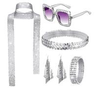 discoteca Donna, Collana discoteca | Bracciali con collana e orecchini a sfera da discoteca - Collana, bracciali, occhiali da sole rock, orecchini, sciarpa con paillettes e fascia per
