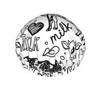 Disegna a mano mucca e latte,Cuffia da doccia, cuffia da notte, doppio strato, impermeabile, elastica, riutilizzabile.