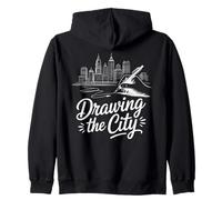 Disegnare, Il, Città, Orizzonte, Urbano, Schizzo, Felpa con Cappuccio
