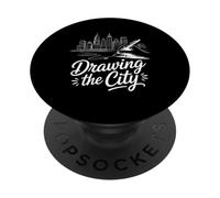 Disegnare, il, città, orizzonte, urbano, schizzo, PopSockets PopGrip Adesivo