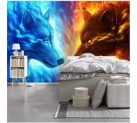 Disegnato A Mano Animale Selvatico Acquerellato Totem Animale Selvatico Di Fuoco Duello 3D Carta da Parati Premium Aspetto Della Seta Studio Soggiorno Camera Letto Parete Divano Muro-200cm×140cm