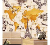 Disegnato A Mano Arte Geometrica Architettura Mappa Del Mondo 3D Carta Da Parati Seta Testurizzata Alta Qualità Soggiorno Divano Camera Letto Pranzo Casa Muro-400cm×280cm