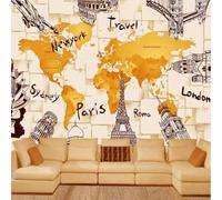 Disegnato A Mano Arte Geometrica Architettura Mappa Del Mondo 3D Carta da Parati Tessuto in Seta Ufficio Sala Pranzo Divano Camera Soggiorno TV Sfondo Muro-430cm×300cm