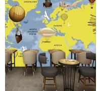 Disegnato A Mano Cartoni Animati Mappa Del Mondo Mongolfiere Aerei 3D Carta da Parati Premium Aspetto Della Seta Studio Soggiorno Camera Letto Parete Divano Muro-400cm×280cm