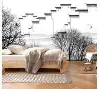 Disegnato A Mano Con Inchiostro Diluito In Bianco E Nero Architettura Foresta 3D Carta Da Parati Facile Installare Mobili Sfondi Ufficio Divano Camera Letto Sfondo Decorazione Murale-430cm×300cm