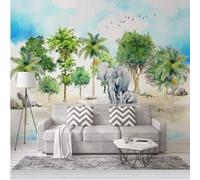Disegnato A Mano Fresco Tropicale Foresta Animali Elefanti 3D Carta da Parati Premium Aspetto Della Seta Studio Soggiorno Camera Letto Parete Divano Muro-200cm×140cm