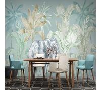 Disegnato A Mano Fresco Tropicale Piante Foglie Verdi Elefante 3D Carta da Parati Tessuto in Seta Ufficio Sala Pranzo Divano Camera Soggiorno TV Sfondo Muro-430cm×300cm