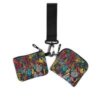 Disegni colorati Modelli astratti Portafoglio da donna Casi per carte Mini Moda Cerniera Portafoglio da polso con Portachiavi per Donna 2 confezioni, Disegni colorati Modelli astratti, 1 size, Casual