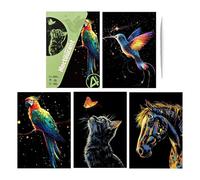 Disegni da grattare - Carta da grattare | Set luminoso di 4 carte artistiche da Gŕattare fatte a mano, arte creativa di paesaggi e animali (4 pezzi) per bambini e adulti, penna inclusa per fai-da-te