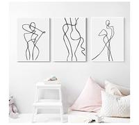 Disegno a linea Wall Art Poster Tela Astratta Donna Semplice Pittura Minimalista Stampa Immagine Decorativa Soggiorno Decorazione Frameless 50×70cm×3pcs