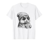 Disegno a Matita Scarabocchio Criceto Beanie Iced Coffee Maglietta