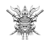 disegno al tratto di Yasuke con la maschera da samurai giapponese Adesivi murali in PVC 54.6x59.7cm Selezione multicolore Nero