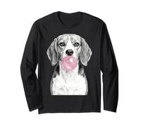 Disegno Artistico a Forma di Cane Beagle Che soffia Gomma da Masticare Rosa Maglia a Manica